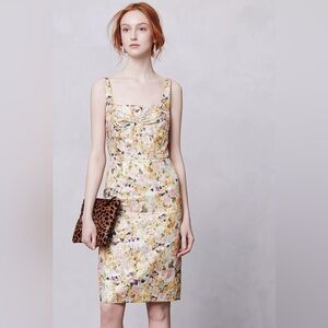 Anthropologie Liefsdottir Aurelian Ethereal Brocade Floral Shimmer Sheath Dress